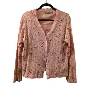 Vtg Micro Floral Pink Button Up Shirt And Tank Top W/Lace Trim Cottagecore Sz L